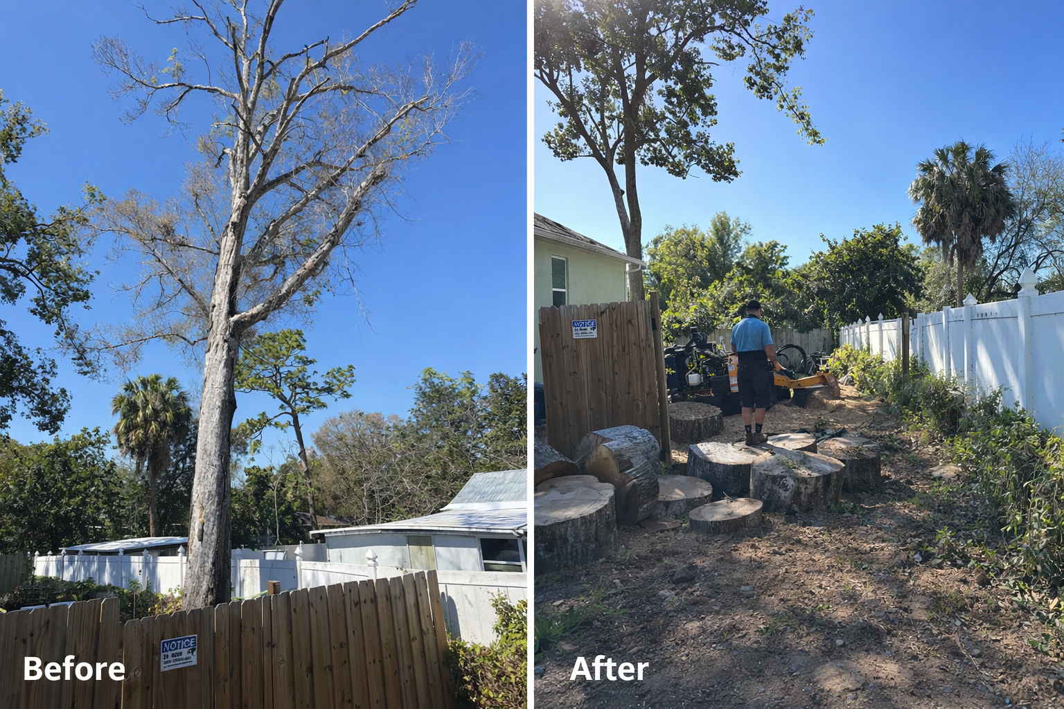 Stump grinding and fence installation
